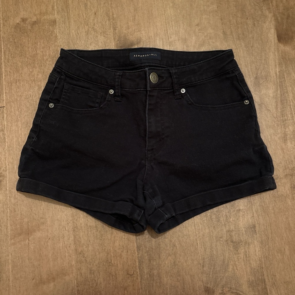 Black Aeropostale High Waisted Midi Short